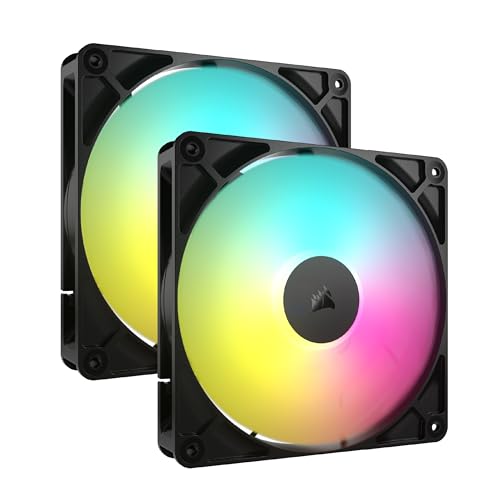 CORSAIR RS140 ARGB 140mm Ventilateurs PWM – Connexion Daisy-Chain – Faible Bruit – Roulement à Dôme Magnétique – Paquet Double – Noir
