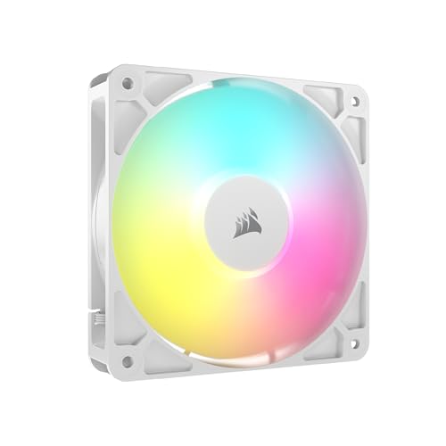 CORSAIR RS120 ARGB 120mm Ventilateur PWM – Connexion Daisy-Chain – Faible Bruit – Roulement à Dôme Magnétique – Paquet Unique – Blanc