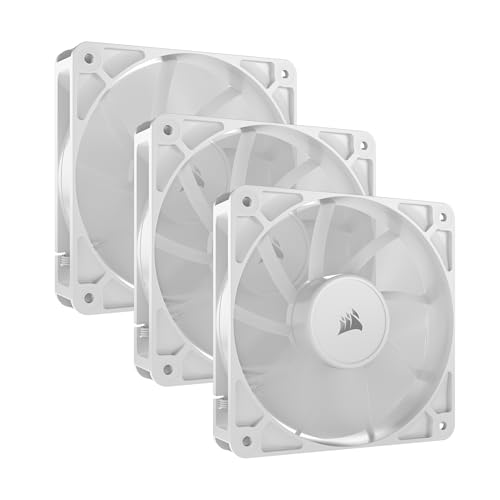 CORSAIR RS120 120mm Ventilateurs PWM – Connexion Daisy-Chain – Faible Bruit – Roulement à Dôme Magnétique – Paquet Triple – Blanc