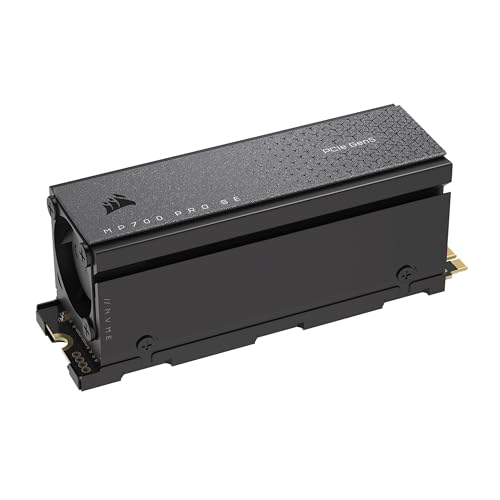 Corsair MP700 Pro SE avec Refroidisseur 4 to PCIe 5.0 x4 NVMe 2.0 M.2 SSD – M.2 2280 – Lecture Séquentielle Jusqu'à 14 000 Mo s – NAND 3D TLC Haute Densité – Noir