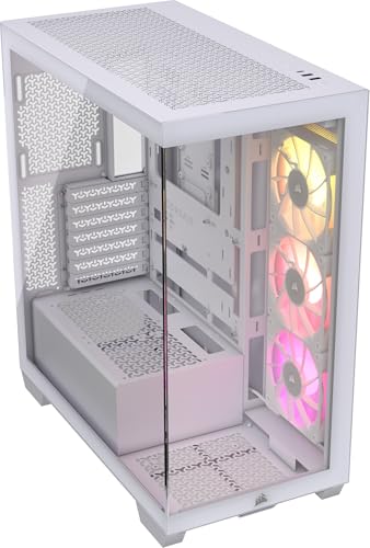 CORSAIR iCUE LINK 3500X RGB Boîtier PC ATX Mid-Tower à Double Chambre – Verre Trempé Panoramique – Connexion Inversée Compatible avec La Carte Mère – 3x Ventilateurs iCUE LINK RX120 RGB Inclus – Blanc