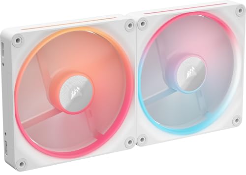 CORSAIR iCUE Link LX140-R RGB 140mm PWM Ventilateur Inversés – Kit Double Ventilateur – Faible Bruit, CORSAIR Palier à Dôme Magnétique, Double Boucle Lumineuse, Vis QuikTurn™, Mode Zéro RPM – Blanc