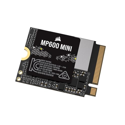 Corsair MP600 Mini 2 to M.2 2230 NVMe PCIe x4 Gen4 SSD – Jusqu'à 7 000 Mo Sec en Lecture Séquentielle – 3D TLC NAND Haute Densité – Idéal pour Steam Deck et Microsoft Surface – Noir