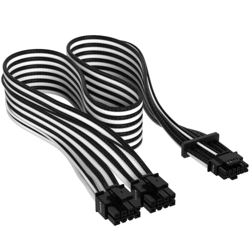 Corsair Premium 600 W PCIe 5.0 Gen 5 12VHPWR Câble d’Alimentation - Adapté aux Alimentations de Type-4 Via Une Double Connexion PCIe à 8 Broches - Connecteur 12 4 Broches - Noir Blanc