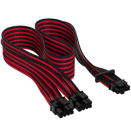 Corsair Premium 600 W PCIe 5.0 Gen 5 12VHPWR Câble d’Alimentation - Adapté aux Alimentations de Type-4 via Une Double Connexion PCIe à 8 Broches - Connecteur 12 4 Broches - Noir Rouge