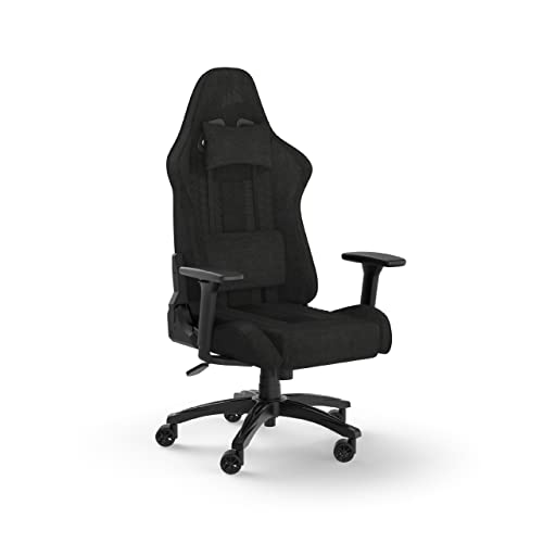Corsair TC100 Relaxed Fauteuil Gaming - Tissu - Design Inspiré des Sports Automobiles - Coussin Lombaire - Coussin Repose-Nuque Détachable en Mousse à Mémoire de Forme - Noir
