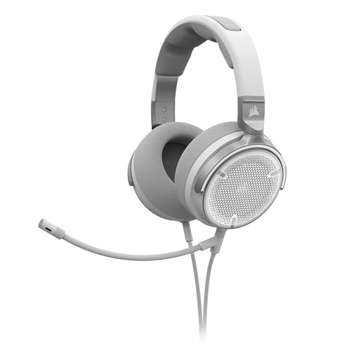 Corsair Virtuoso Pro Casque de Jeu Ouvert Filaire - Microphone Unidirectionnel Détachable - Conducteurs en Graphène de 50 mm - Réponse en Fréquence 20Hz-40 kHz - Blanc