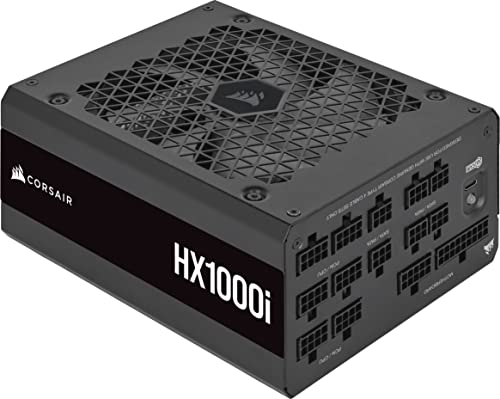 Corsair HX1000i Bloc d'alimentation ATX entièrement modulaire à très Faible Bruit – Conforme aux Normes ATX 3.0 et PCIe 5.0 – Ventilateur à roulement Dynamique Fluide – Compatible avec Le Logiciel