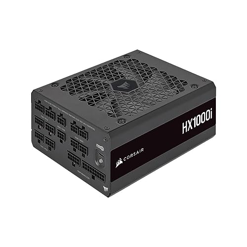 Corsair HX1000i Bloc d'alimentation ATX modulaire très faible bruit Conforme ATX 3.1 et PCIe 5.1 Ventilateur à roulement fluide Compatible logiciel