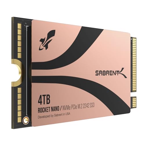 SABRENT Rocket 2242 4 to NVMe SSD, PCIe 4.0 x4 M.2 2242 Disque SSD Interne, TLC NAND, jusqu'à 7 300 Mo s en Lecture et 6 400 Mo s en écriture, SSD Compact pour Ordinateurs Portables, Mini PC et