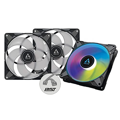 ARCTIC P14 PWM PST A-RGB Lot de 3 ventilateurs PC 140 mm PWM optimisé pour pression statique, semi-passif 200-1900 tr min (0 tr min 5 ), LED A-RGB 5 V 3 broches – Noir