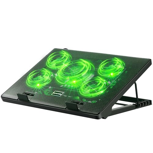 Kootek Tapis de refroidissement pour ordinateur portable avec 5 ventilateurs silencieux pour ordinateur portable de 30,5 à 43,2 cm, hauteur réglable - Vert