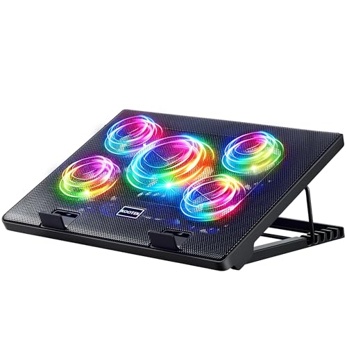 Kootek Tapis de refroidissement pour ordinateur portable avec 5 ventilateurs silencieux pour ordinateur portable de 30,5 à 43,2 cm, hauteur réglable (multicolore)