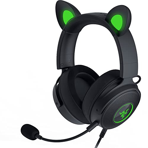 Razer Kraken Kitty V2 Pro Casque Filaire RVB Oreilles interchangeables (Chaton, Ours, Lapin) – Éclairage réactif – Micro cardioïde HyperClear détachable – Pilotes de 50 mm – Son Surround 7.1 – Noir