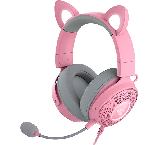 Razer Kraken Kitty V2 Pro Casque filaire RVB oreilles interchangeables (chaton, ours, lapin) – Éclairage réactif en flux – Micro cardioïde HyperClear détachable – Pilotes de 50 mm – Son surround 7.1