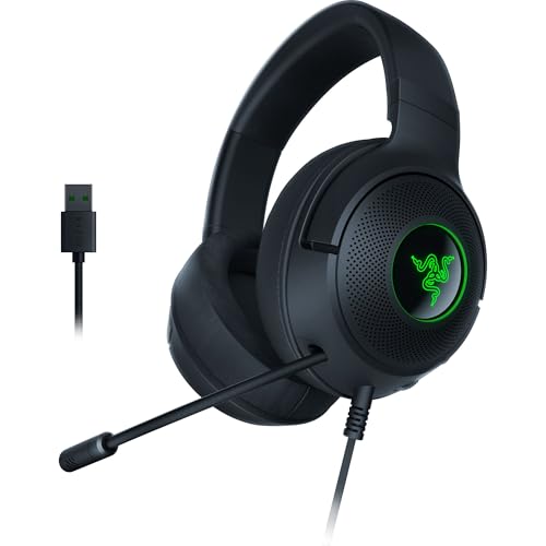 Razer Kraken V3 X Casque de jeu filaire USB construction légère – Pilotes Triforce 40 mm – Micro cardioïde HyperClear – Son surround 7.1 – Éclairage RVB Chroma – Noir