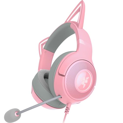 Razer Kraken Kitty V2 Casque Filaire USB RGB Chroma Kitty Ears - Éclairage réactif - Micro cardioïde HyperClear - Pilotes Triforce 40 mm - Son Surround 7.1 - Quartz Rose