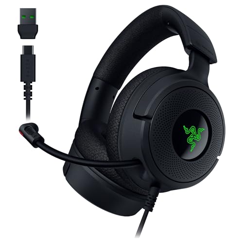 Razer Kraken V4 X Casque Gaming Filaire Pilotes 40mm - Micro cardioïde - Coussins en mousse à mémoire de forme - Éclairage RVB Chroma - Câble de type C Type A - Pour PC, Mac, PS5, Nintendo Switch,