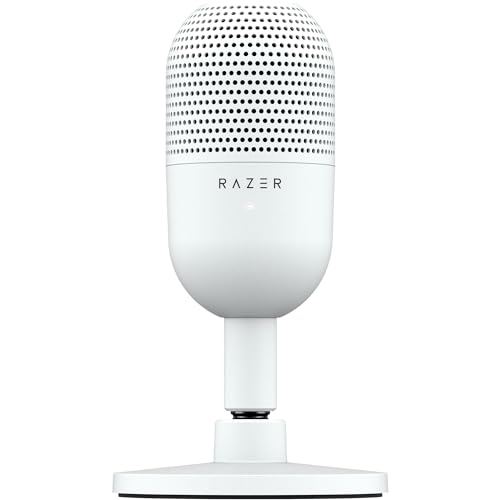 Razer Seiren V3 Mini USB Microphone Condenser Mic - Supercardioid Pickup Pattern - Tap-to-Mute Sensor with LED Indicator - Shock Absorber - Ultra Compact - PC, Discord, OBS Studio, XSplit - White