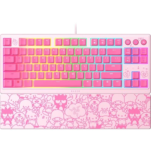 Razer Ornata V3 TKL Gaming Keyboard Low-Profile Keys - Mecha-Membrane Switches - UV-Coated Keycaps - Backlit Media Keys - 8-Zone RGB Lighting - Magnetic Wrist Wrest - Hello Kitty Friends Edition