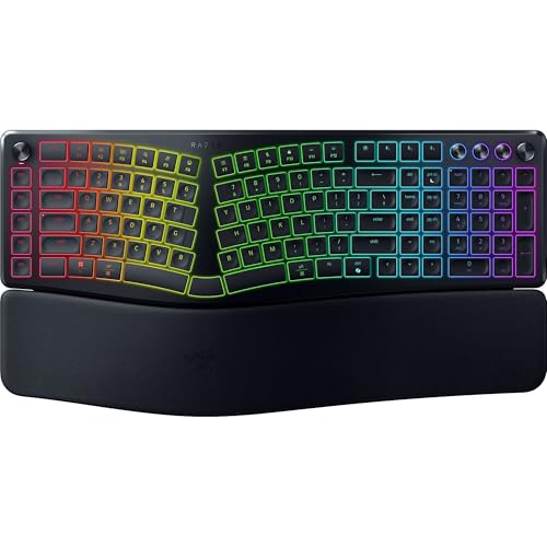 Razer Pro Type Ergo Wireless Split Ergonomic RGB Keyboard - Réglable Tilt, Wrist Rest, Natural Typing, Multi Device Connectivity (2,4 GHz, Bluetooth, USB Type C), Windows Mac Compatible - Noir