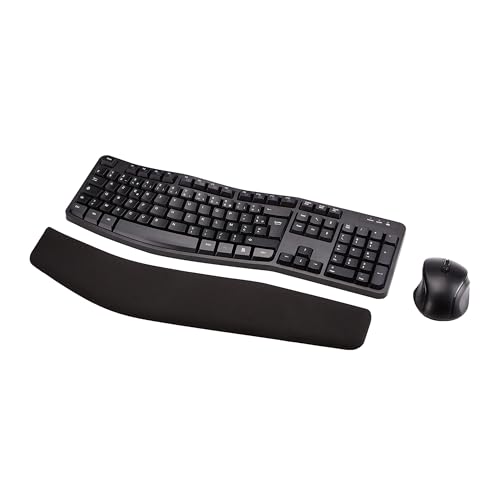 Amazon Basics Ensemble Clavier et Souris Ergonomique sans Fil - Disposition FR - Noir