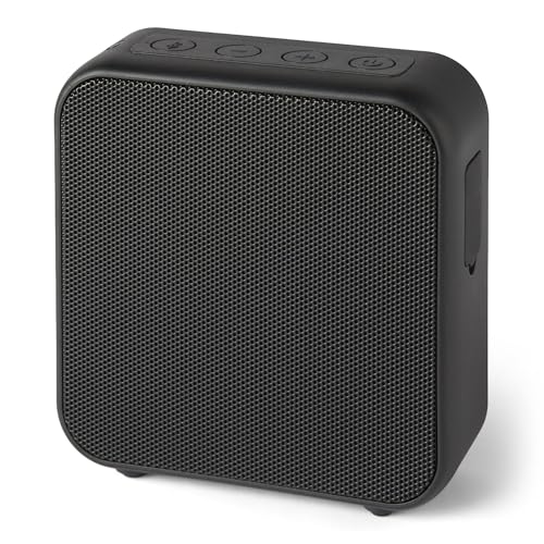 Amazon Basics Haut-Parleur Portable Bluetooth 5.3 sans Fil, Compact, 6 h d’Autonomie, Étanche IPX5, Rechargeable, Basses Améliorées, Intérieur, Extérieur, Noir