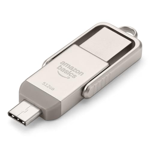 Amazon Basics Clé USB, Périphérique de Stockage avec Double Port USB-C et USB-A, 512GB, Champagne Argenté