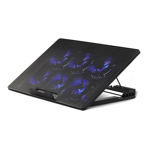 Amazon Basics Support de Refroidissement pour Ordinateur Portable avec 6 Ventilateurs Silencieux, pour Ordinateurs Portables de 12 à 17 po, avec Ports USB-A et USB-C, Réglable en Hauteur