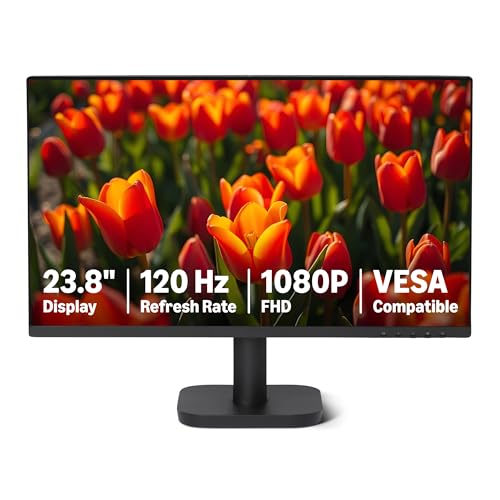 Amazon Basics Écran d’Ordinateur 23.8 po, 120 Hz, FHD 1080P, HDMI, DP, VGA, Compatible VESA pour Le Bureau et la Maison, Noir