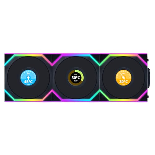 Lian Li UNI Fan SL 12SLLCD1W3B Lot de 3 ventilateurs ARGB LCD 120 mm avec écran LCD 1,6 Signal sans fil 2,4 GHz pour contrôle RVB Design en guirlande Contrôleur inclus et requis Noir