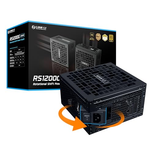 Lian Li RS RS1200G.BH Bloc d'alimentation ATX entièrement modulaire à changement rotatif 1200 W avec hub de ventilateur USB 90 ° CA Cybenetics Platinum, 80 Gold, ATX 3.1, PCIe 5.1, câble 12 V-2 × 6