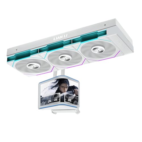 Lian Li Hydroshift II OLED 360TL RGB Liquid CPU Cooler - 360mm AIO - 3x120mm TL Flex Fans - 6.67 - Effets d'animation 3D - Faible bruit - LGA 1851 1700, AMD AM5 4- Blanc (HS2OLDC36TW)