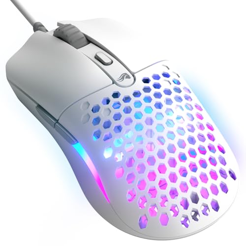 GLORIOUS Model O Eternal - Souris RGB ultralégère Filaire - Poids Plume 55 g - Éclairage RGB Changeable - 6 Boutons programmables - Design symétrique - Capteur Optique 12K DPI - PC Mac - Blanc