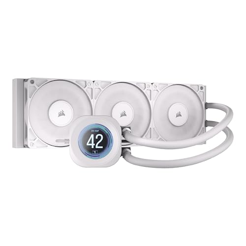 CORSAIR NAUTILUS 360 RS LCD Watercooling pour CPU - Ecran LCD IPS 5.3cm - Radiateur 360 mm, Intel LGA 1851 1700, AMD AM5 AM4, Connexions série simples, Inclus 3x RS120 Ventilateurs - Blanc