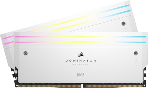 CORSAIR Dominator Titanium RGB DDR5 RAM 64Go (2x32Go) Jusqu'à 6000MHz CL30-36-36-76 1.40V AMD Expo Intel XMP 3.0 Mémoire pour Ordinateur de Bureau – Blanc (CMP64GX5M2B6000Z30W)