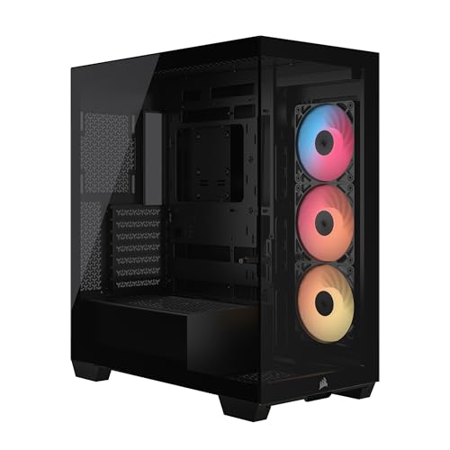 CORSAIR 3500X RS-R ARGB Boîtier PC Mi-Tour avec Vitre Panoramique – 3 Ventilateurs RS120-R ARGB Préinstallés, Système de Fixation InfiniRail, Compatible Une Carte mère à Connexion Inversée – Noir