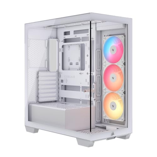 CORSAIR 3500X RS-R ARGB Boîtier PC Mi-Tour avec Vitre Panoramique – 3 Ventilateurs RS120-R ARGB Préinstallés, Système de Fixation InfiniRail, Compatible Une Carte mère à Connexion Inversée – Blanc