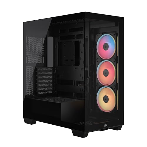 CORSAIR 3500X LX-R RGB Boîtier PC Mi-Tour avec Vitre Panoramique – 3 Ventilateurs RGB LX120-R Préinstallés, Comprend System Hub, Peut Accueillir Jusqu'à 10 Ventilateurs de 120 mm – Noir