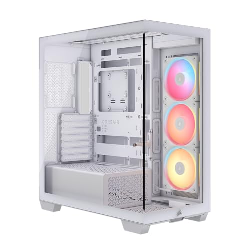 CORSAIR 3500X LX-R RGB Boîtier PC Mi-Tour avec Vitre Panoramique – 3 Ventilateurs RGB LX120-R Préinstallés, Comprend System Hub, Peut Accueillir Jusqu'à 10 Ventilateurs de 120 mm – Blanc