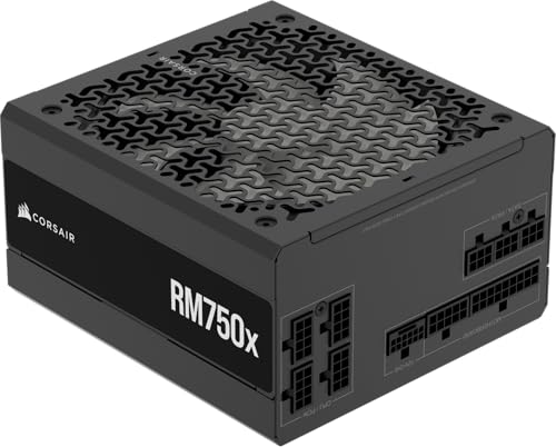 Corsair RM750x ATX 3.1 PCIe 5.1 Ready Bloc d'alimentation entièrement modulaire 750 W - Faible Bruit, efficacité cybenetics Or, connecteur natif 12V-2x6 - Noir
