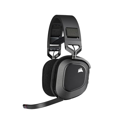 Corsair HS80 RGB Casque de Jeu multiplateforme sans Fil Dolby Atmos Design léger et Confortable Microphone de qualité de Diffusion Compatible iCUE PC, Mac, PS5, PS4 Noir