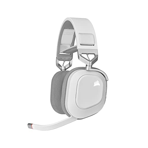 Corsair HS80 Casque de Jeu multiplateforme sans Fil RGB Dolby Atmos Design léger et Confortable Microphone de qualité de Diffusion Compatible iCUE PC, Mac, PS5, PS4 Blanc