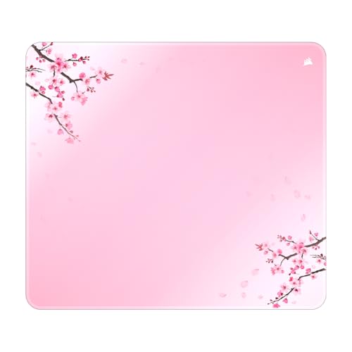 Corsair MM300 Large Cherry Blossom Anti-Fray Cloth Tapis de Souris Gaming – 45 cm x 40 cm, Tissu tissé, Base Antidérapante en Caoutchouc, Bords Renforcés par des Coutures – Rose