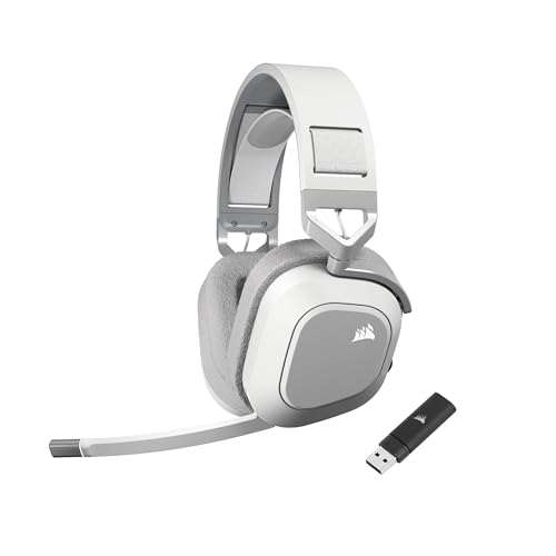 Corsair HS80 Max Wireless Casque de Jeu Multiplateforme avec Bluetooth – Dolby Atmos – Microphone de Qualité Professionnelle – Compatible iCUE - PC, Mac, PS5, PS4, Switch, Mobile – Blanc