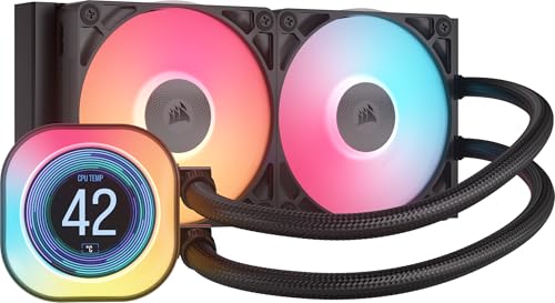 CORSAIR iCUE Link Titan 240 RX LCD Refroidisseur Liquide pour CPU – Chambre de Refroidissement FlowDrive – Intel LGA 1851 1700, AMD AM5 AM4 – 2X RX120 RGB Ventilateurs – iCUE Link Hub Inclus – Noir