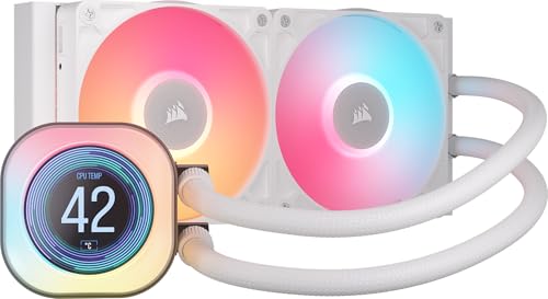 CORSAIR iCUE Link Titan 240 RX LCD Refroidisseur Liquide pour CPU – Chambre de Refroidissement FlowDrive – Intel LGA 1851 1700, AMD AM5 AM4 – 2X RX120 RGB Ventilateurs – iCUE Link Hub Inclus – Blanc