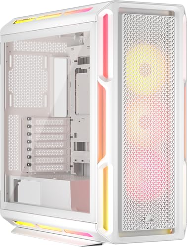 Corsair iCUE Link 5000T LX RGB Boîtier PC ATX de Taille Moyenne – 3X Ventilateurs LX120 RGB Préinstallés, Bandes Lumineuses RGB Aurora Intégrées, Intérieur Spacieux, Hub du iCUE Link Inclus – Blanc