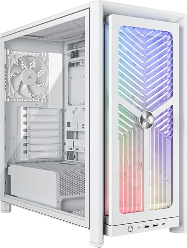 CORSAIR Frame 4000X RS Boîtier PC Moyen-Tour – Panneau Avant Éclairé RGB, 4 Ventilateurs PWM RS120 Inclus, Compatible avec Carte Mère Inversée, stabilisation Anti-affaissement – Blanc