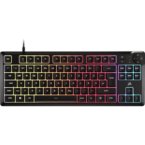 Corsair K55 Core TKL RGB Clavier Gaming - Tenkeyless, Éclairage RGB 8 Zones, Touches à Membrane Silencieuses, Résistant aux Éclaboussures, Touches multimédia, sondage 1000Hz, Disposition Allemande